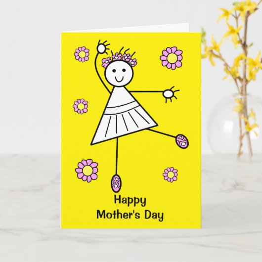 Cute Girl Ballet Dancer Yellow Moederdag Kaart (Gele Bloem)