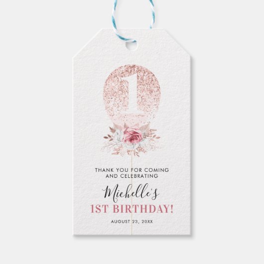 Cute Girl Balloon 1e verjaardag Dank je wel Cadeaulabel (Voorkant)