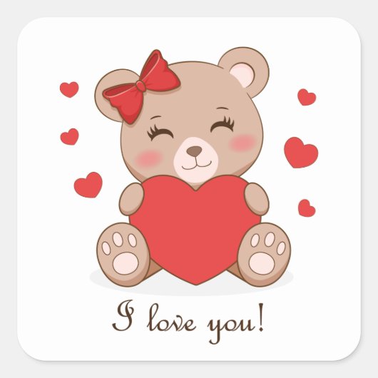 Cute girl bear holding heart sticker (Voorkant)