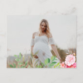 Cute Girl Beer Blush Pink Floral Baby shower Foto Uitnodiging Briefkaart (Achterkant)
