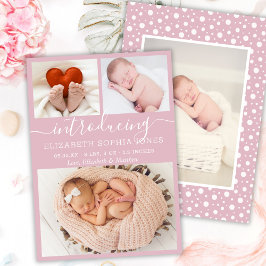 Cute Girl Birth Announement Blush Photo Collage Aankondiging