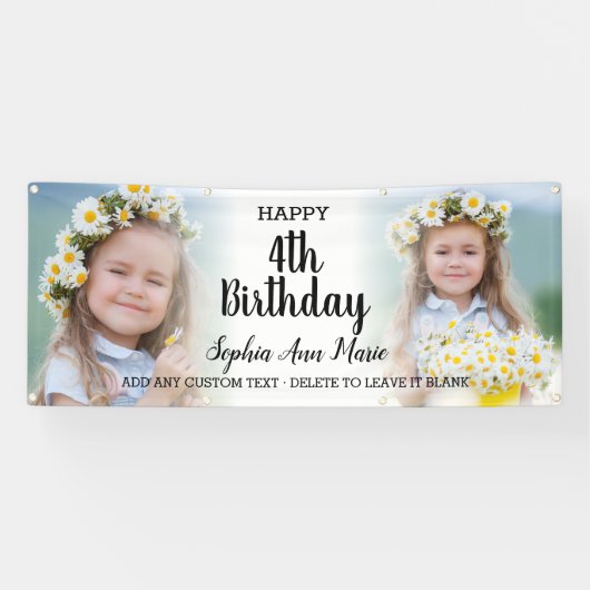 Cute Girl Birthday Party Any Age Photo Collage Spandoek (Horizontaal)