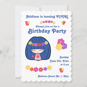Cute Girl Birthday Party nodigt Kawaii Girl uit Kaart
