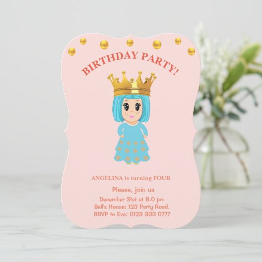 Cute Girl Birthday Persoonlijke uitnodiging (Staand voorkant)
