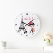 Cute Girl, Black Cat met Eiffel Tower Paris Grote Klok (Huis)