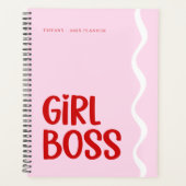 Cute Girl Boss Pink and Red Monogram Year Planner (Voorkant)