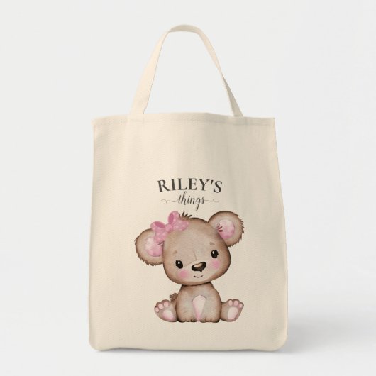 Cute Girl Brown Beer Monogrammed Baby Canvas tas (Voorkant)