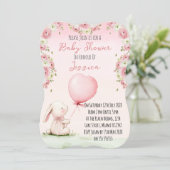 Cute Girl Bunny Baby Shower Invitation Kaart (Staand voorkant)