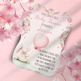 Cute Girl Bunny Baby Shower Invitation Kaart