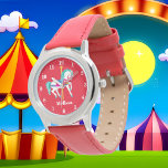 Cute girl carousel horse add name horloge<br><div class="desc">ontwerp op www.etsy.com/Shop/CreativeDreamArts</div>