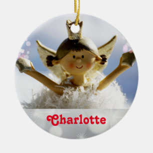 Cute Girl Cartoon Angel Princess Ballerina Custom Keramisch Ornament