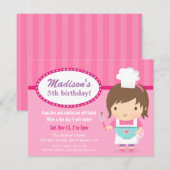 Cute Girl Chef Cooking Baking Birthday Party Kaart (Voorkant / Achterkant)