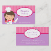Cute Girl Chef Cupcake Bakery Cafe Pink Paars Visitekaartje (Voorkant / Achterkant)