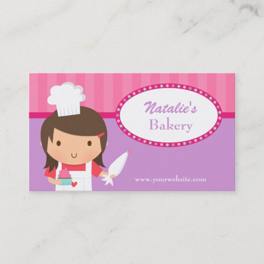 Cute Girl Chef Cupcake Bakery Cafe Pink Paars Visitekaartje (Voorkant)
