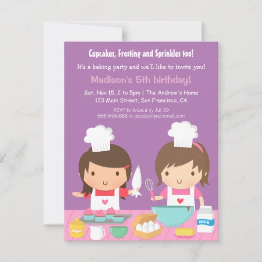 Cute Girl Chef Cupcake Baking Birthday Party Kaart (Voorkant)