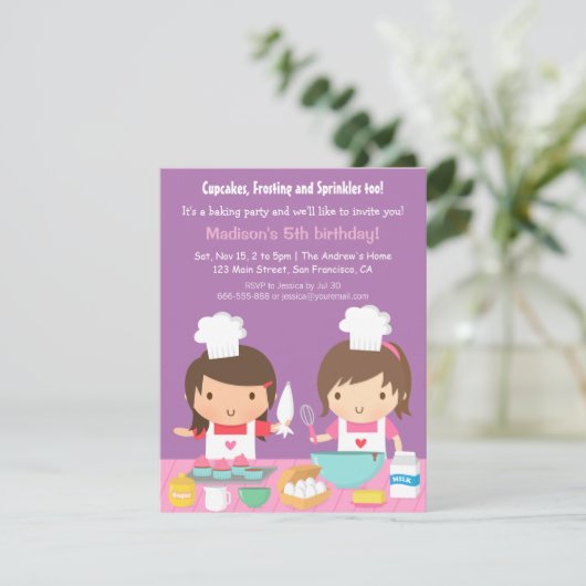 Cute Girl Chef Cupcake Baking Birthday Party Kaart (Staand voorkant)