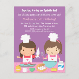 Cute Girl Chef Cupcake Baking Birthday Party Kaart