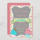 Cute girl Cupcake Birthday Invite Kaart (Voorkant / Achterkant)