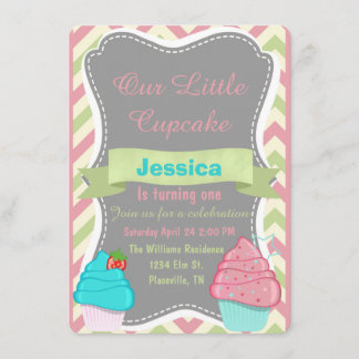 Cute girl Cupcake Birthday Invite Kaart