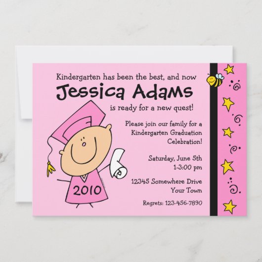 Cute Girl Custom Graduation Invitations Kaart (Voorkant)