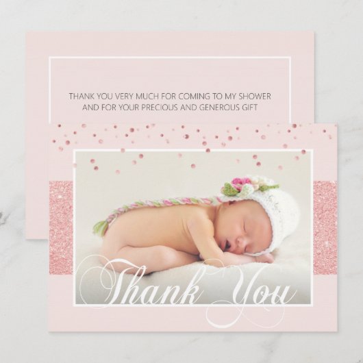 Cute Girl DANK JE Pink Rose Glitter | FOTO Aankondiging (Voorkant / Achterkant)