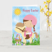 Cute Girl die haar Pony doorgeeft Kaart (Gele Bloem)