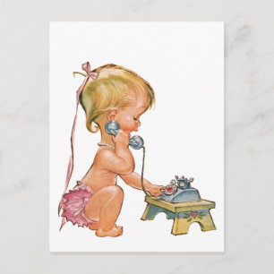 Cute Girl die telefonisch spreekt Briefkaart