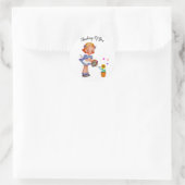 Cute Girl die zonnebloem besmeurt. Ronde Sticker (Tas)