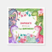 Cute Girl Dinosaur 1st Birthday Party
