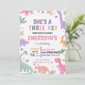 Cute Girl Dinosaur 3rd Birthday Kaart (Staand voorkant)