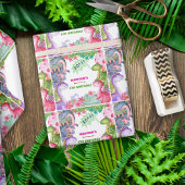 Cute Girl Dinosaur 4th Birthday Party Cadeaupapier