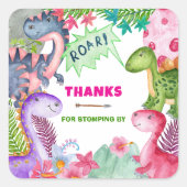 Cute Girl Dinosaur 4th Birthday Thank You Vierkante Sticker (Voorkant)