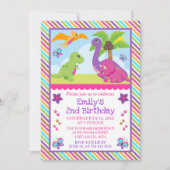 Cute Girl Dinosaur Friends Kids Birthday Kaart (Voorkant)