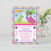 Cute Girl Dinosaur Friends Kids Birthday Kaart (Staand voorkant)