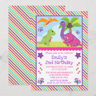 Cute Girl Dinosaur Friends Kids Birthday Kaart