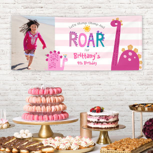 Cute Girl Dinosaur Stomp Chomp Roar Foto Birthday Spandoek