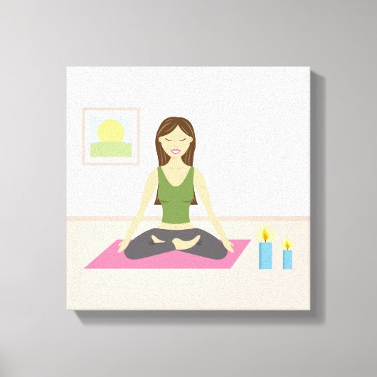 Cute Girl doet Yoga in een  kamer Canvas Afdruk (Voorkant)