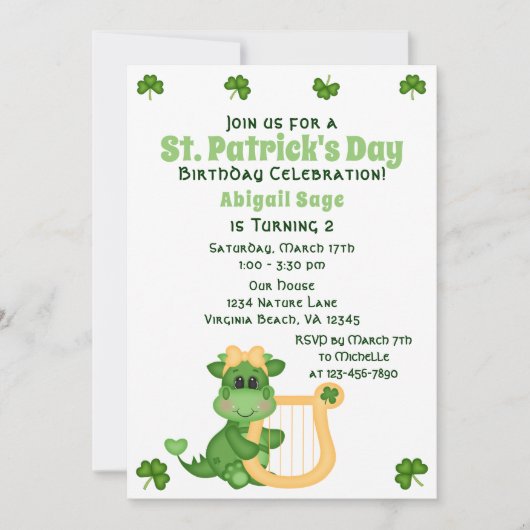 Cute Girl Dragon St. Patrick's Day Birthday Kaart (Voorkant)