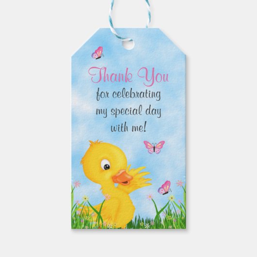 Cute Girl Ducking and Butterfly Baby shower Favor Cadeaulabel (Voorkant)