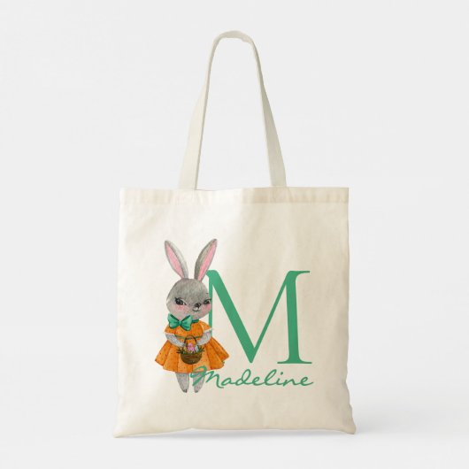 Cute Girl Easter Bunny Initial and Name Tote Bag (Achterkant)