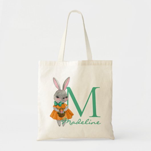 Cute Girl Easter Bunny Initial and Name Tote Bag (Voorkant)
