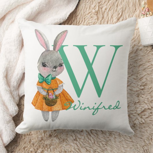 Cute Girl Easter Bunny Initial & Name Throw Pillow Kussen (Deken)