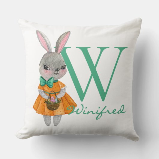 Cute Girl Easter Bunny Initial & Name Throw Pillow Kussen (Voorkant)