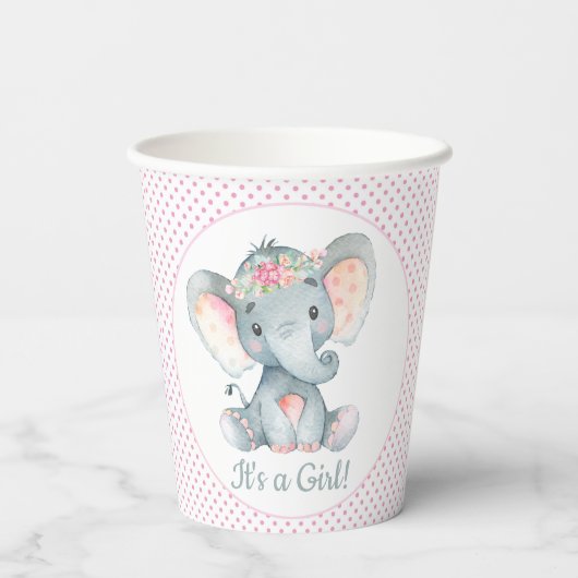 Cute Girl Elephant Baby shower Cups Papieren Bekers (Achterkant)