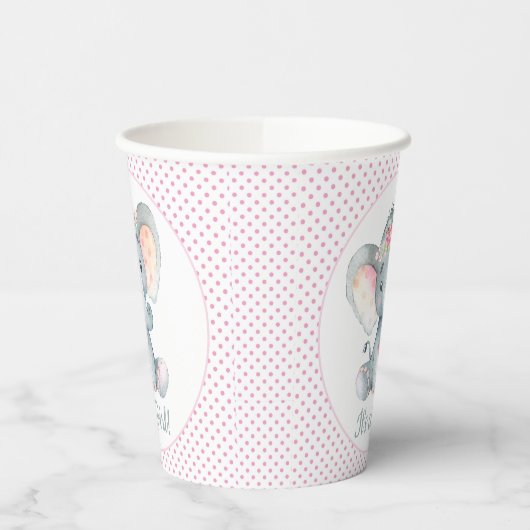 Cute Girl Elephant Baby shower Cups Papieren Bekers (Links)