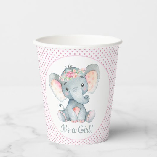 Cute Girl Elephant Baby shower Cups Papieren Bekers (Voorkant)