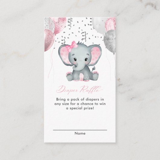 Cute Girl Elephant Baby shower Diaper Raffle Informatiekaartje (Voorkant)