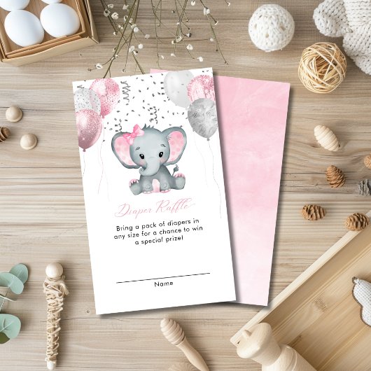 Cute Girl Elephant Baby shower Diaper Raffle Informatiekaartje