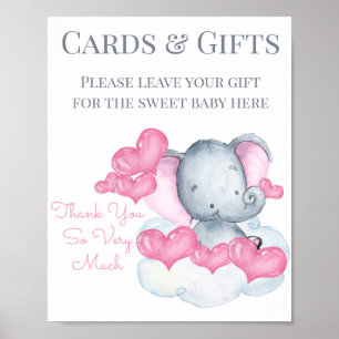 Cute Girl Elephant Baby shower Gift Table Sign. Poster