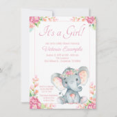 Cute Girl Elephant Baby shower Kaart (Voorkant)